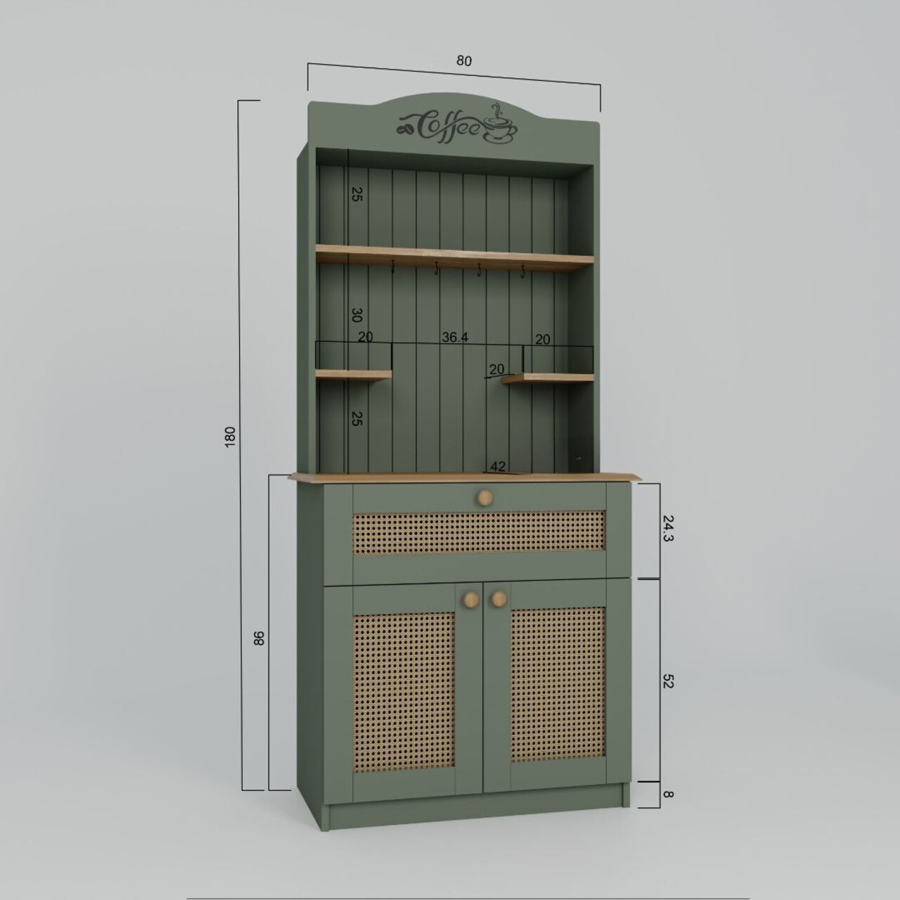 Dulap de bucatarie, Miwood, Lucas 1600-129, 80x100x42 cm, PAL, Verde