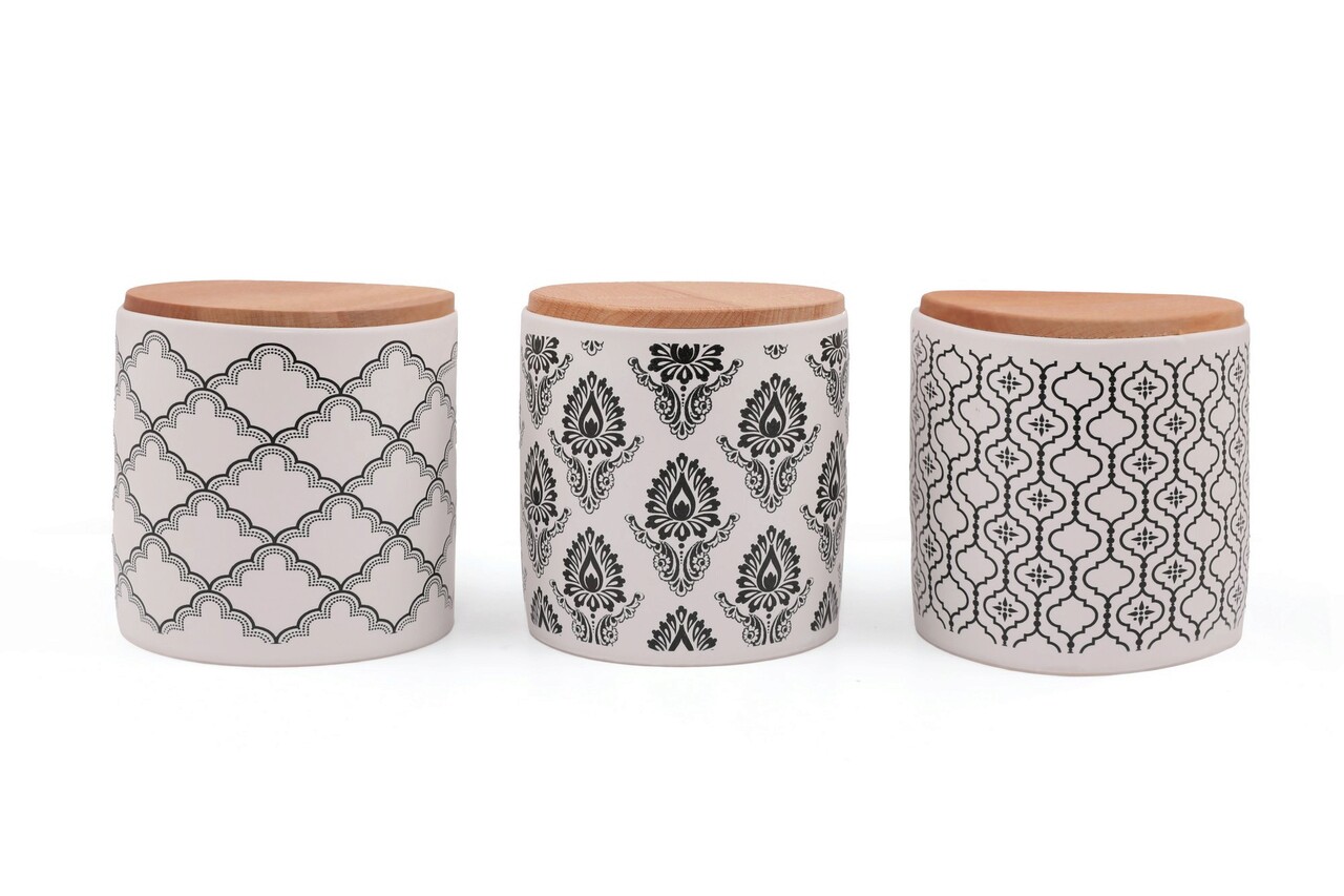 Set cutii de depozitare din ceramică, Hermia, 275KRM1266, Prietenos cu mediul, Alb/Negru - imagine 4