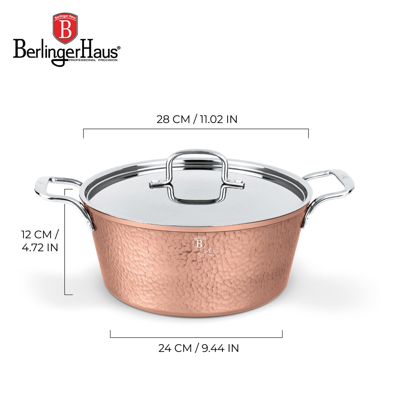Oala cu capac Berlinger Haus, Hammered Copper, 28 cm, 6.1 L, aluminiu forjat, cupru - view 8