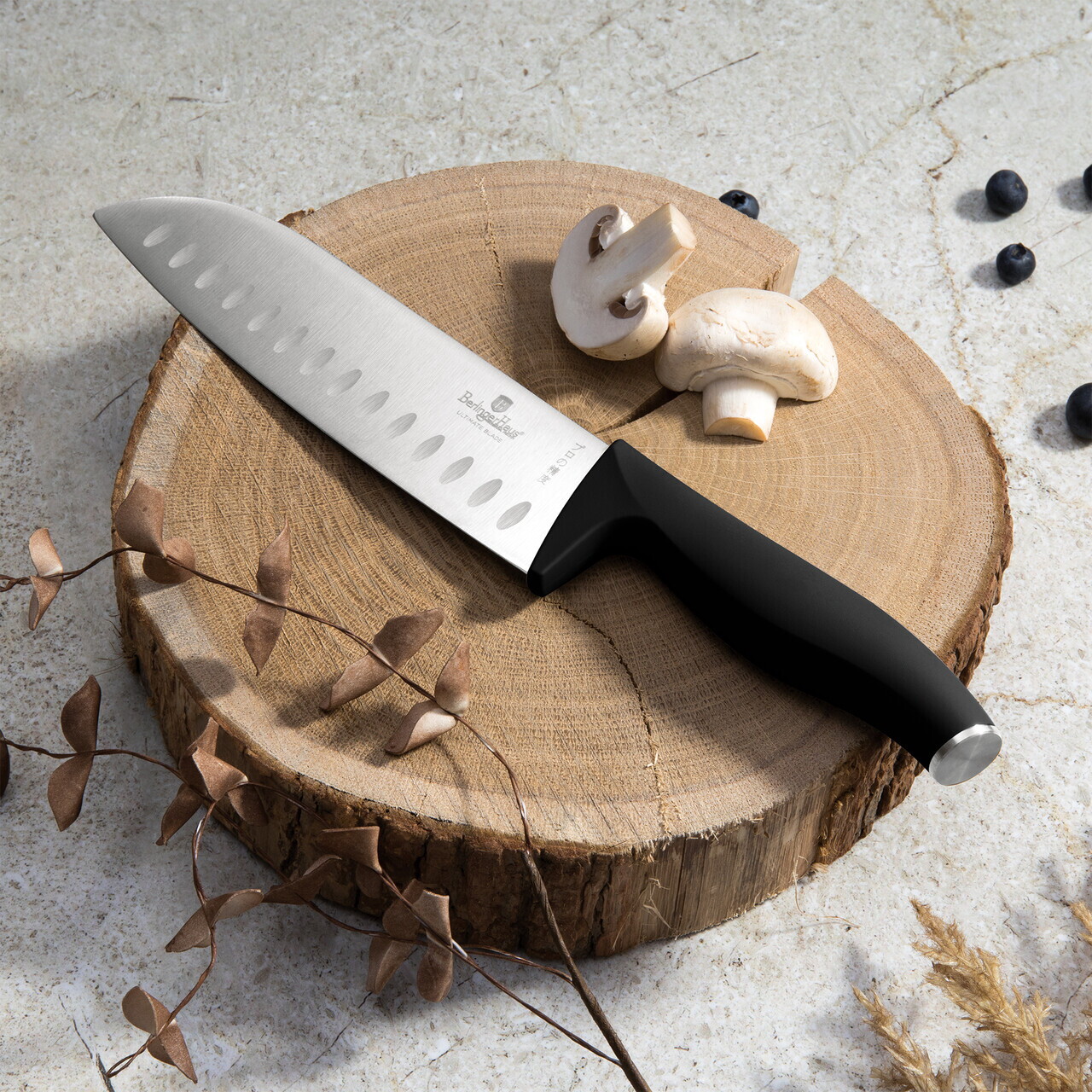 Set 5 cutite cu suport magnetic Berlinger Haus, Matte Black, inox/lemn, negru/natur - imagine 7