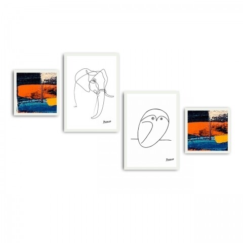 Set 4 tablouri decorative, Alpha Wall, Animal Abstract, 30x30/35x50 cm