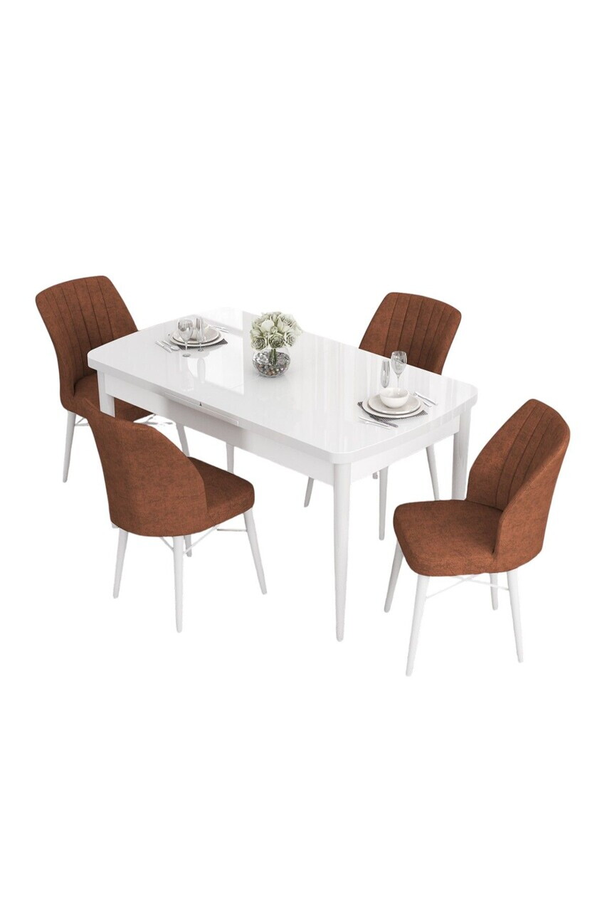 Set masa extensibila si scaune (5 piese), Hanah Home, Eva, Alb / Teracotă — imaginea 2