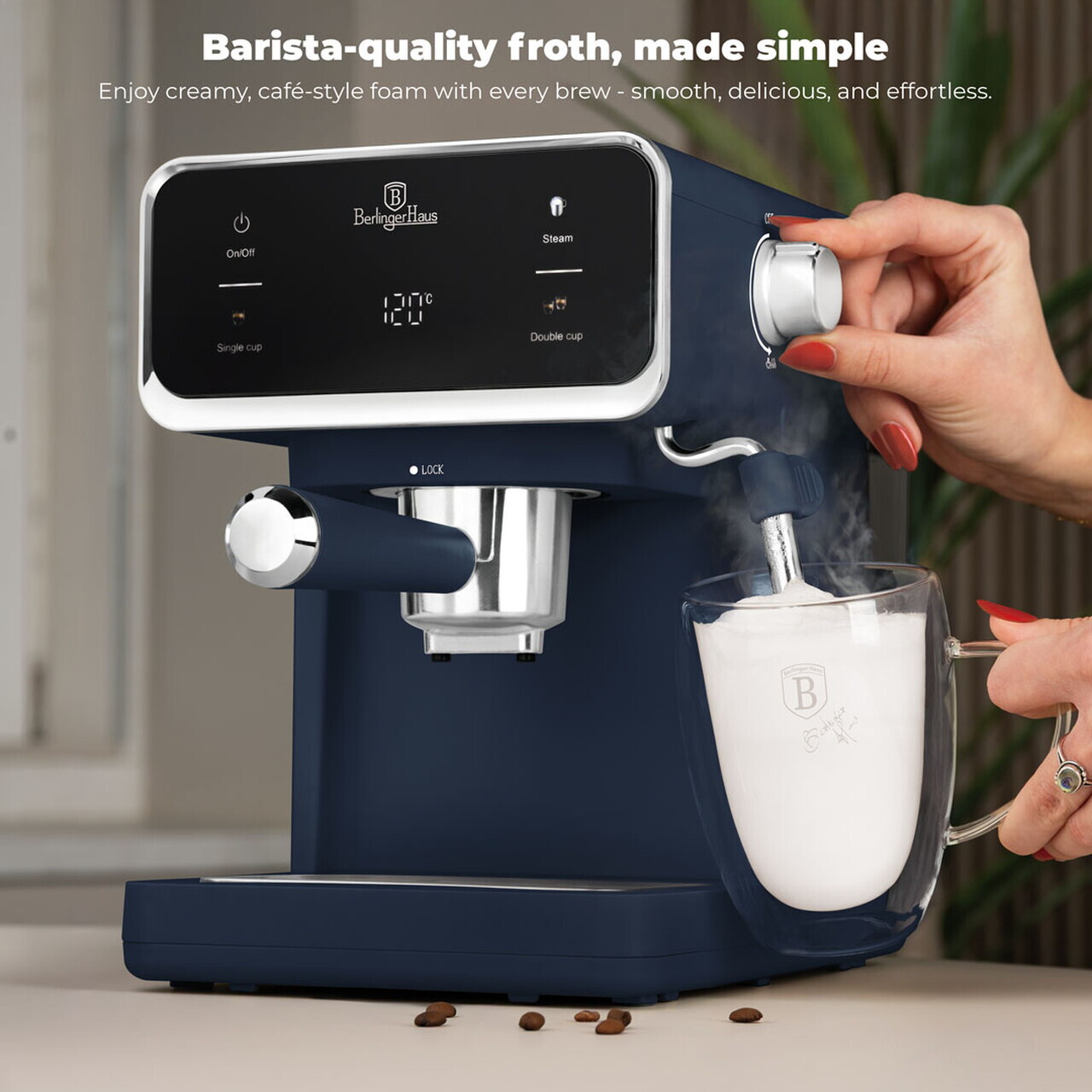 Espressor digital 3 in 1 Berlinger Haus, Deep Sea, 950W, 21x25.9x28 cm, inox, albastru mat - view 5