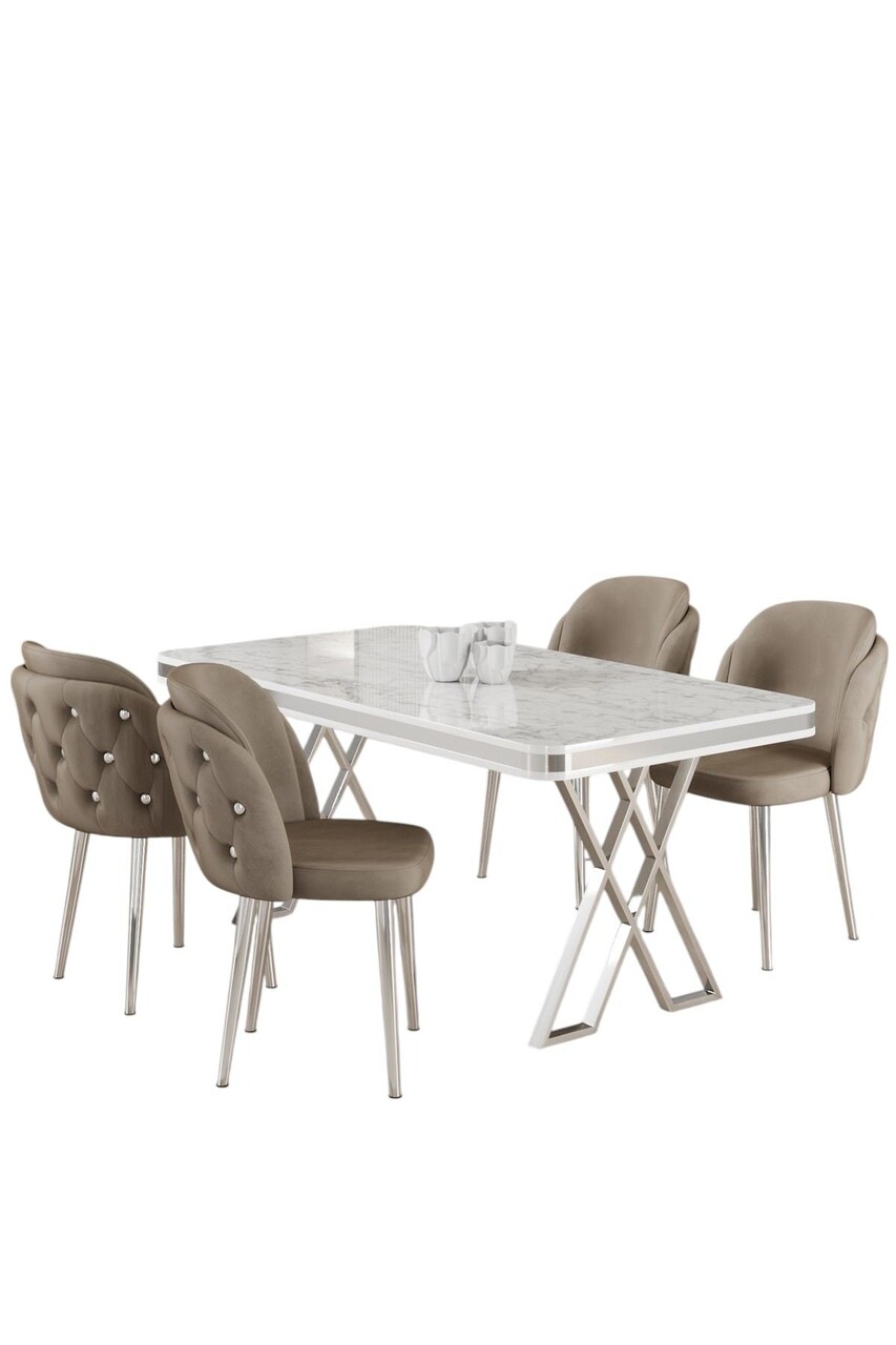Set masă și scaune (5 bucăți), Hanah Home, Rigel, Alb / Crom / Cappuccino - view 2