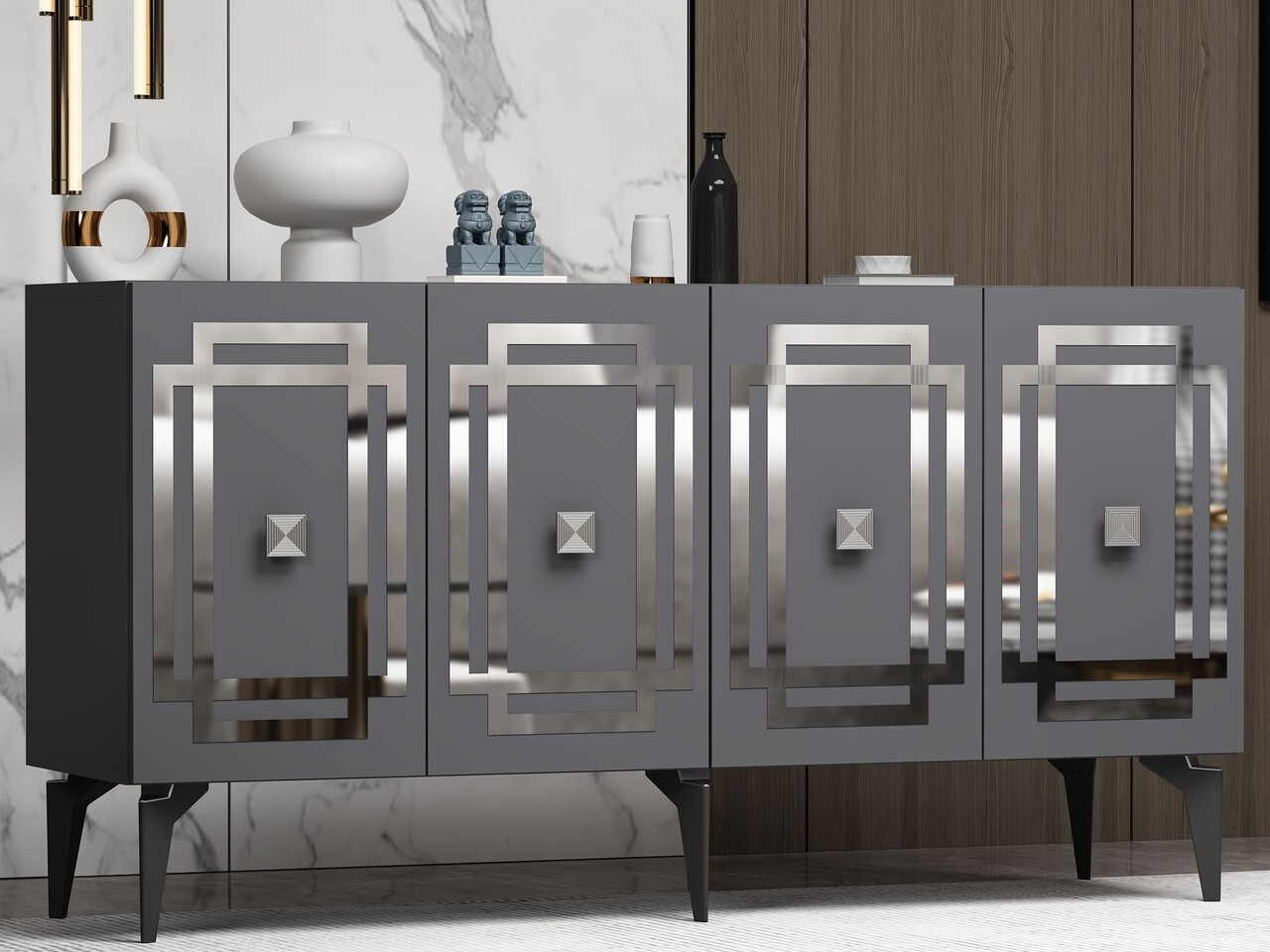 Consola, Hanah Home, Lotus, 150x79x40 cm, PAL , Antracit / Argintiu - view 2