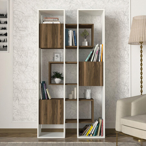 Corp biblioteca, Tera Home, Leonda, 95.9x183.6x29.6cm, PAL melaminat, Alb / Nuc