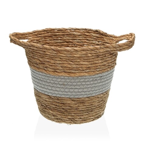 Cos de depozitare cu manere, Versa, 26 x 26 x 21 cm, paie impletite/bumbac, gri