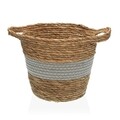 Cos de depozitare cu manere, Versa, 26 x 26 x 21 cm, paie impletite/bumbac, gri