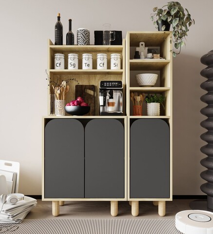 Dulap multifunctional, Hanah Home, Parma 3, 105x155x40 cm, PAL, Stejar safir / Antracit