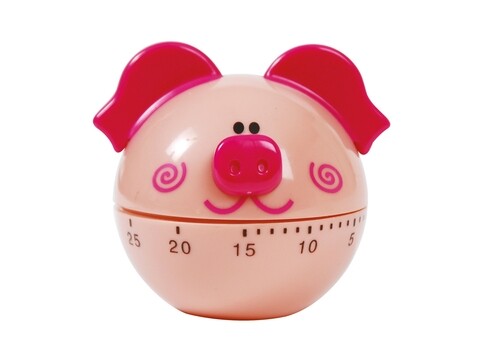 Timer mecanic pentru bucatarie, Happy Animals Pig, Excelsa, 6x6 cm, roz