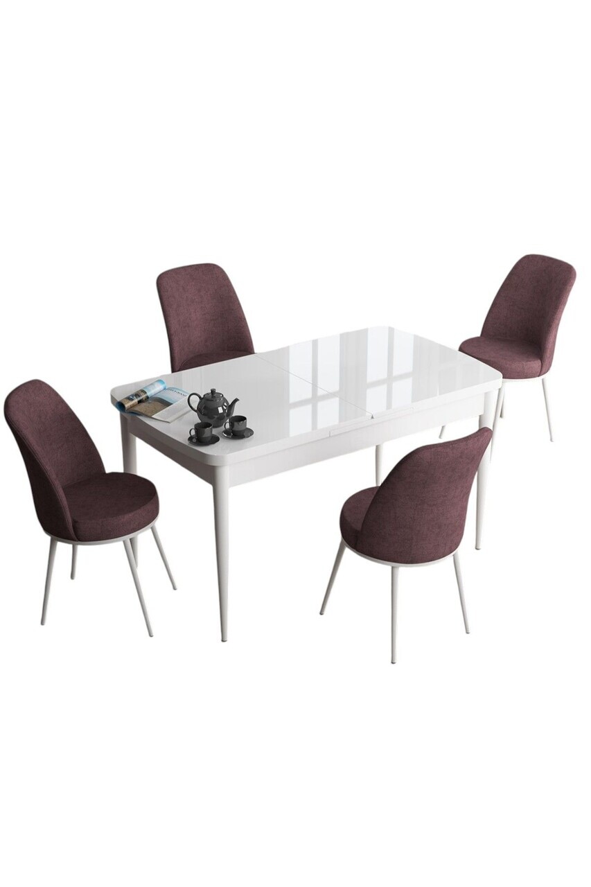 Set masa extensibila si scaune (5 piese), Hanah Home, Han, Alb / Roz Păduros — imaginea 2