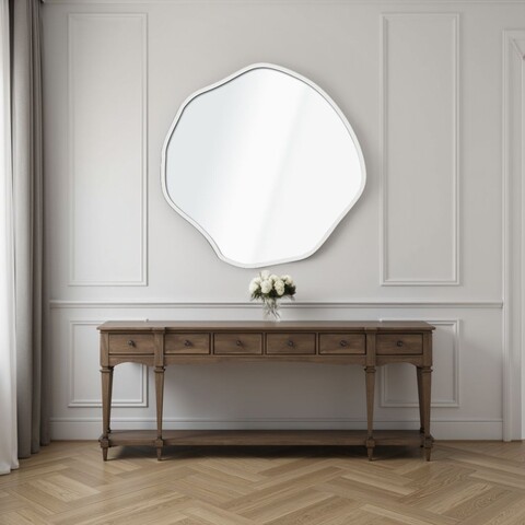 Oglinda decorativa, Lumisfera, Bowed 60 x 60, 60x60 cm, Cadru MDF, Alb