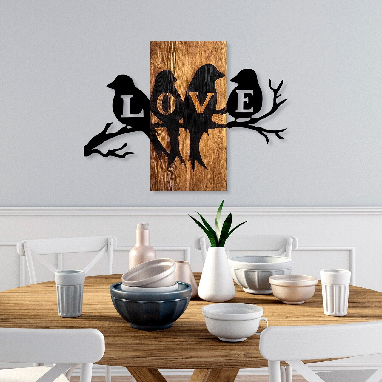 Decoratiune de perete, Love Birds, Dimensiuni: 57 x 75 cm, Nuc / Negru — imaginea 2