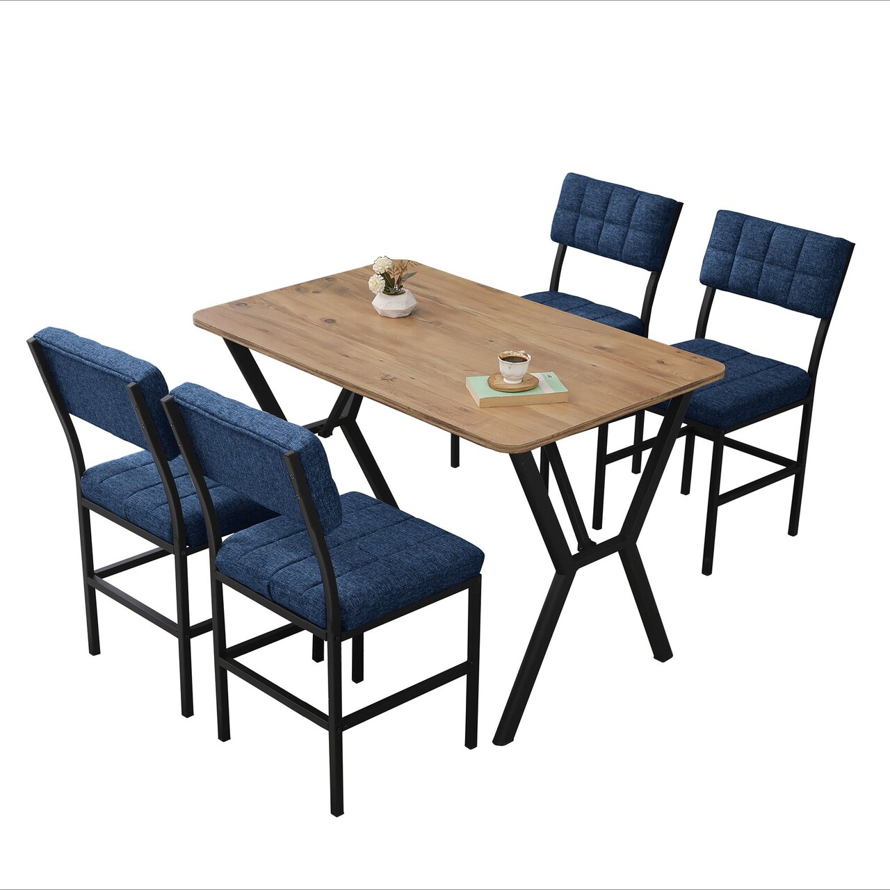 Set masa extensibila si scaune, Hanah Home, Dubai, Albastru marin / Nuc - view 3