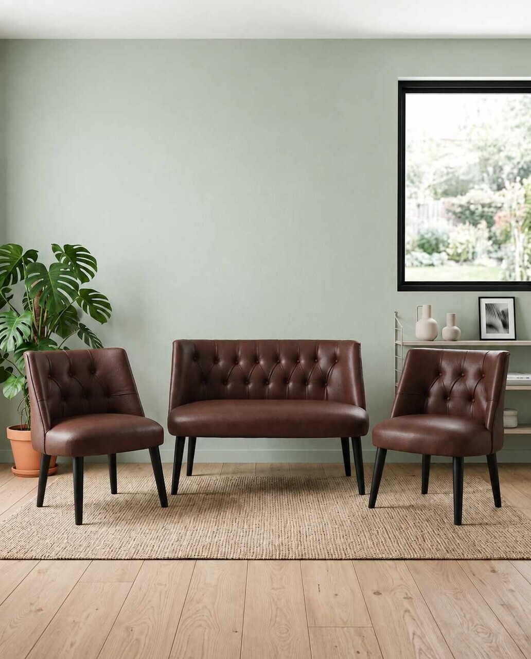 Set fotoliu extensibil și canapea cu 2 locuri (3 piese), Atelier del Sofa, 281ELR1208, Maro