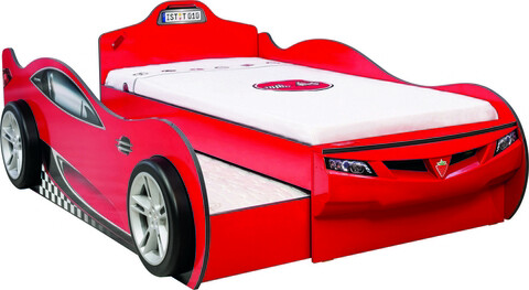 Pat pentru copii Car, Çilek, Coupe Carbed (With Friend Bed) (Red) (90X190, 107x82x209 cm, Multicolor Çilek