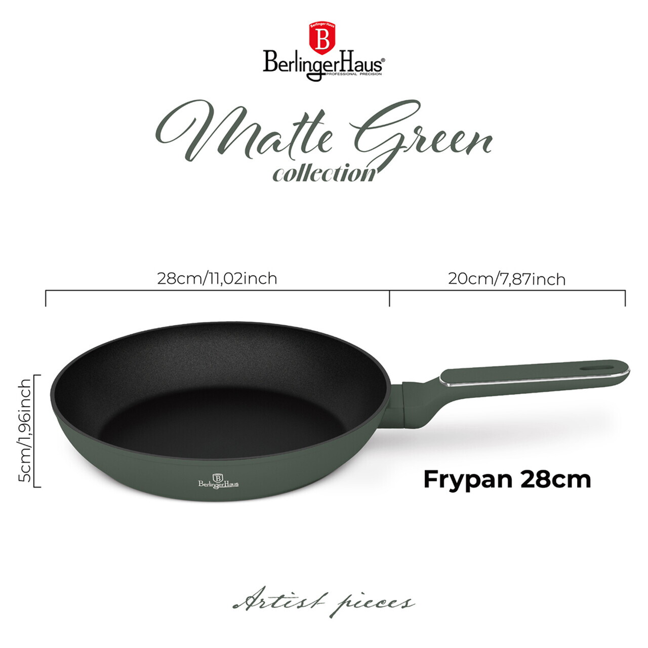 Tigaie Berlinger Haus, Matte Green, 28 cm, 2.4 L, aluminiu forjat, verde mat - imagine 13