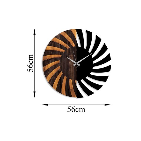 Ceas de perete, Spiral, Lemn/metal, Dimensiune: 56 x 3 x 56 cm, Nuc / Negru