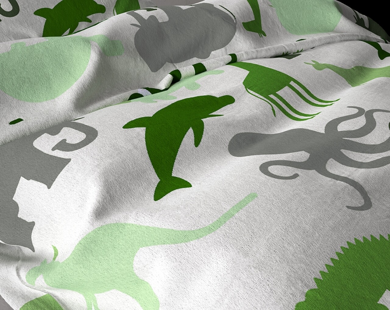 Lenjerie De Pat Pentru O Persoana, Small Dino Green, Royal Textile, 2 Piese, 140 X 200 Cm, 100% Bumbac Flanel, Alb/verde