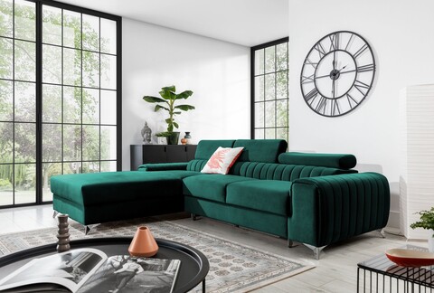 Coltar extensibil stanga 3 locuri ELTAP, LT-38VE, Grayson, 278x205x92 cm, lemn/poliester, verde inchis