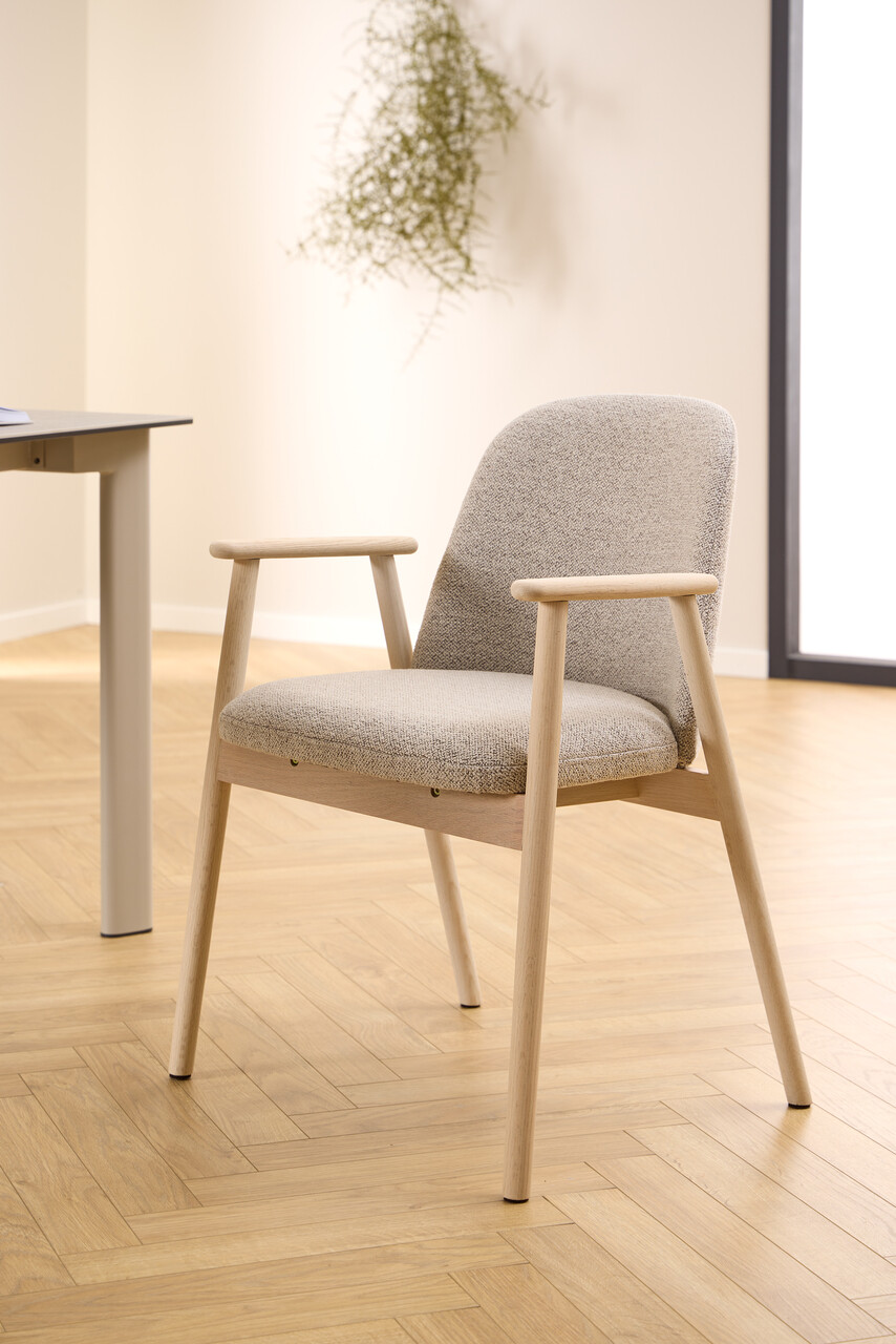 Scaun Leo, Actona, 55.5x57x80.5 cm, tesatura Boucle/lemn de stejar, bej - view 5