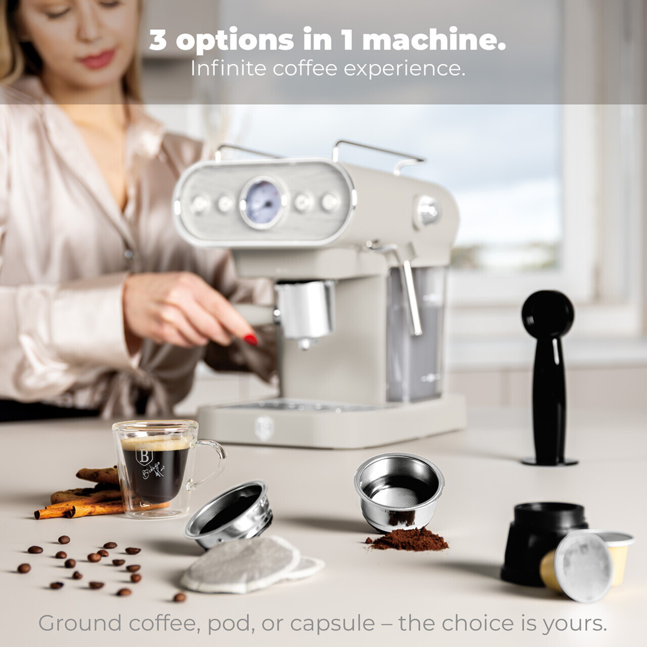 Espressor 3 in 1 Berlinger Haus, Sahara Marble, 950W, 23x26.5x30.5 cm, inox, crem mat/marmura - view 11