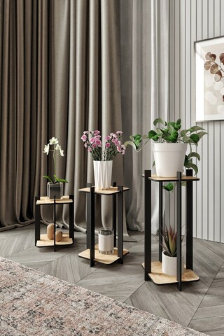 Suport din lemn pentru plante, Hanah Home, Flower Desk Square, MDF , Stejar