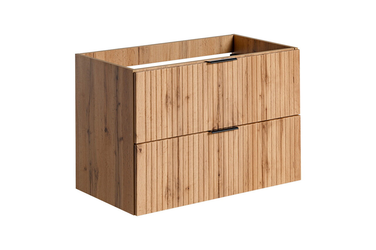 Set mobilier Adel Oak 60 cm, dulap inalt, masca cu lavoar si oglinda LED, Comad, MDF/PAL, stejar — imaginea 2