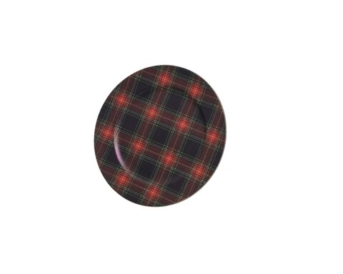 Platou check print, decoris, Ø33 cm, polipropilena, negru/rosu