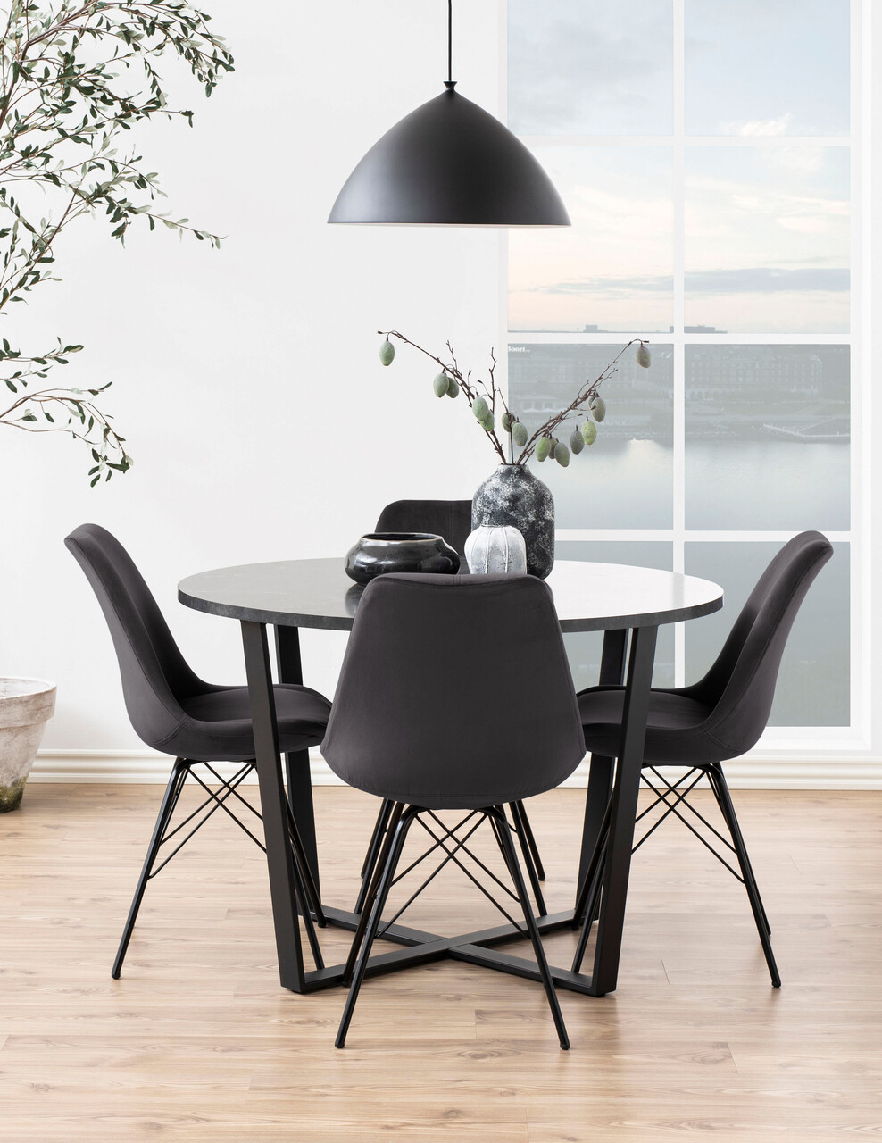 Scaun Eris, Actona, 48.5x54x85.5 cm, catifea/otel, gri inchis - view 6