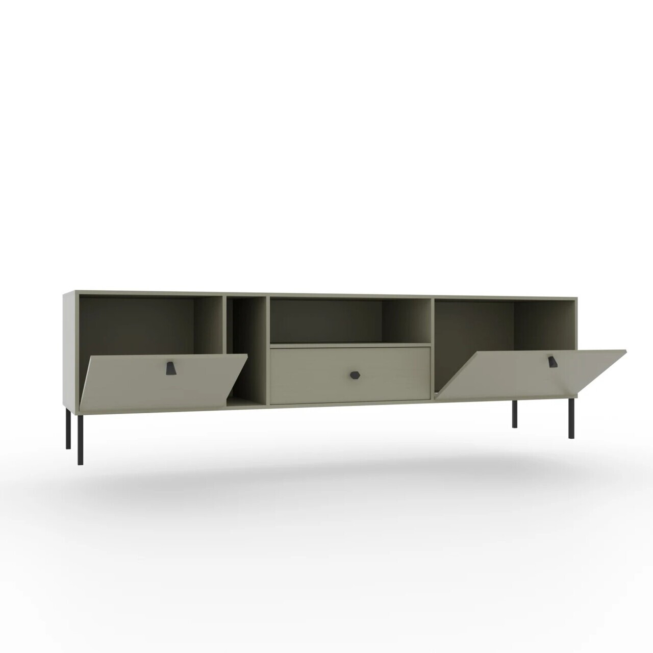 Comoda TV ADRK, Tili 2D 1S, 180x40.8x50 cm, PAL laminat, verde eucalipt — imaginea 4