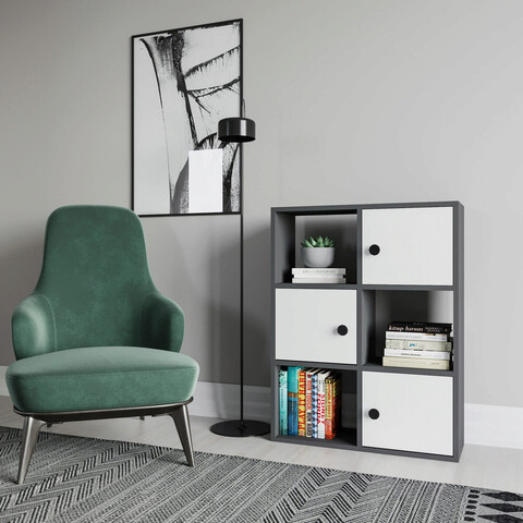 Corp biblioteca, retricy, tilton, 72x25x93 cm, pal, antracit/alb