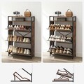 Pantofar cu 3 usi, Vasagle, 15-24 perechi pantofi, 80 x 30 x 131 cm, PAL/otel, maro rustic