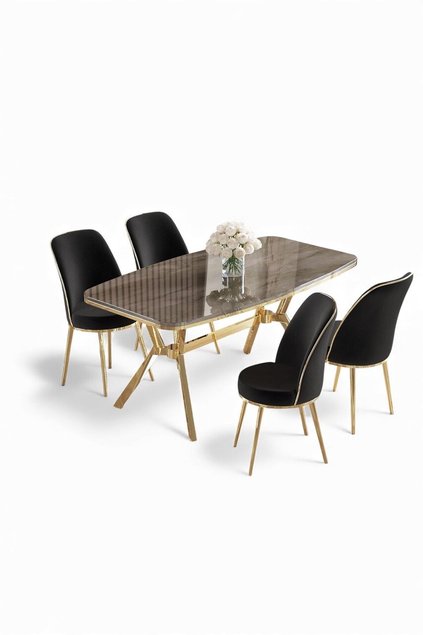 Set masă și scaune (5 bucăți), Hanah Home, Lena, Antracit / Aur / Negru - view 2