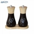 Set rasnite pentru sare/piper + suport Heart, Art of Dining by Heinner, 15 cm,  lemn/ceramica, negru/alb/natur