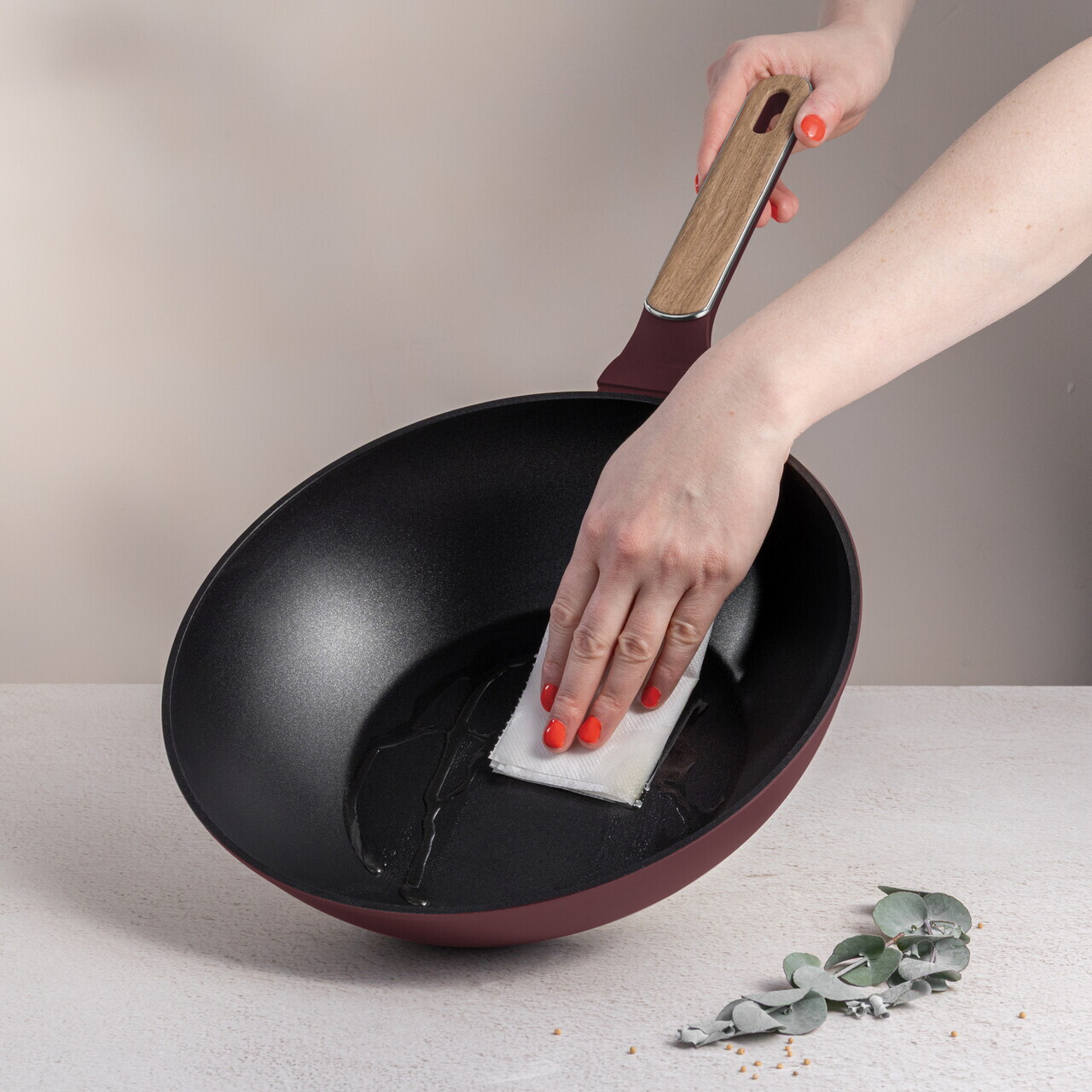 Tigaie Wok Berlinger Haus, Leonardo Nordic, 28 cm, 3.5 L, aluminiu forjat, visiniu mat - imagine 3