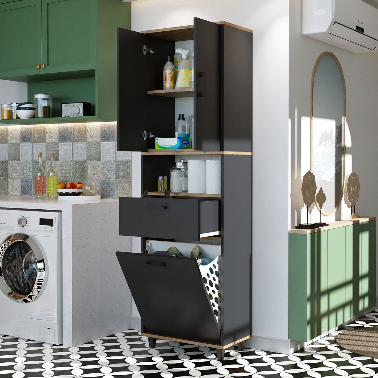 Dulap multifunctional, Hanah Home, 2534, 60x200x35 cm, PAL MELAMINAT, Antracit / Pin Atlantic — imaginea 2