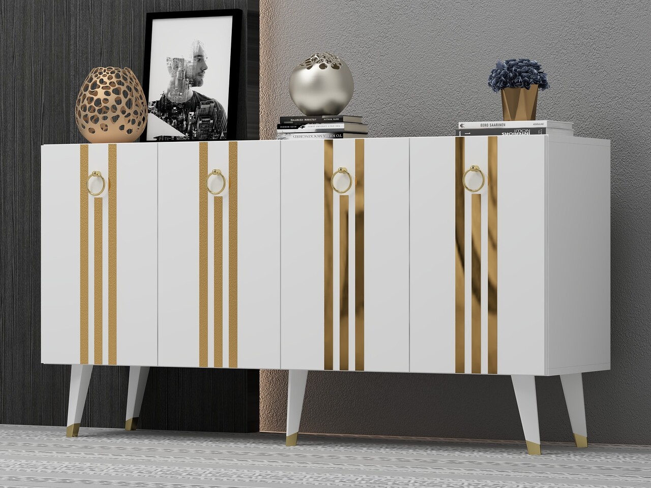 Consola, Olivia, Isil, 150x80x40 cm, PAL , Alb/Auriu - 2 | YEO