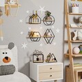 Raft de perete, Cerritos, Minyatür Raflar 6'lı Set, Lemn masiv, Aur/Negru