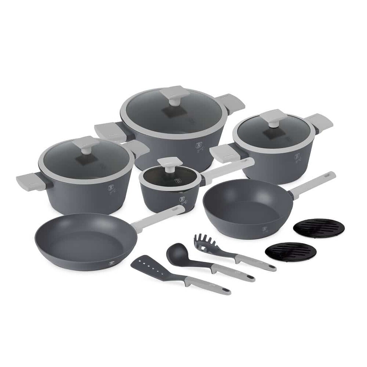 Set pentru gatit Berlinger Haus, Aspen, 15 piese, aluminiu forjat, gri mat - imagine 2