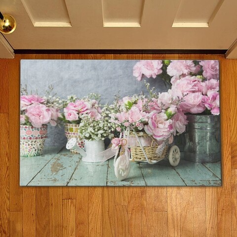 Covoras de intrare Rose Pink, Casberg, 38×58 cm, poliester, roz/gri Casberg