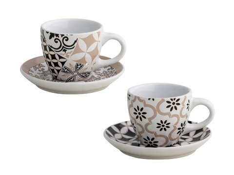 Poza Set 2 cesti cu farfurie pentru cafea, Alhambra, Brandani, 90 ml, portelan