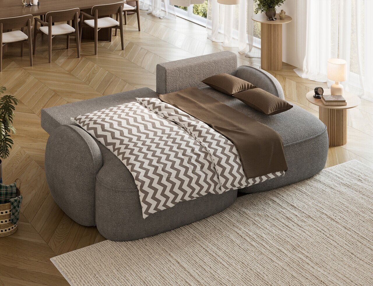 Coltar extensibil dreapta 3 locuri ELTAP, Tesalia, 240x150x93 cm, lemn/tesatura boucle, gri — imaginea 6