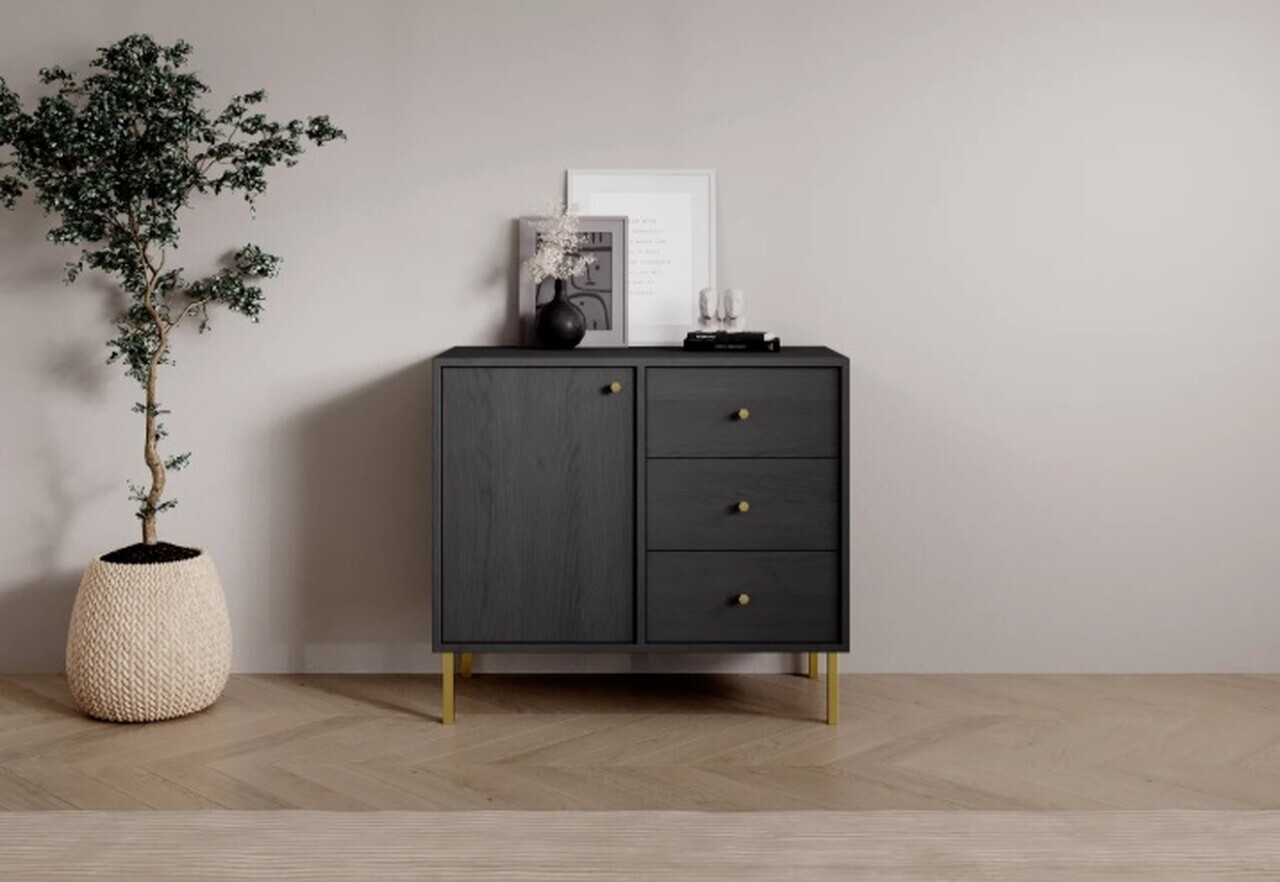 Comoda ADRK, Tili 1D 3S, 83.6x40.8x73.9 cm, PAL laminat, negru