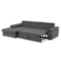 Coltar extensibil stanga cu 3 tetiere si lada, Emily, L.272 l.175, stofa, PRM96 gri inchis