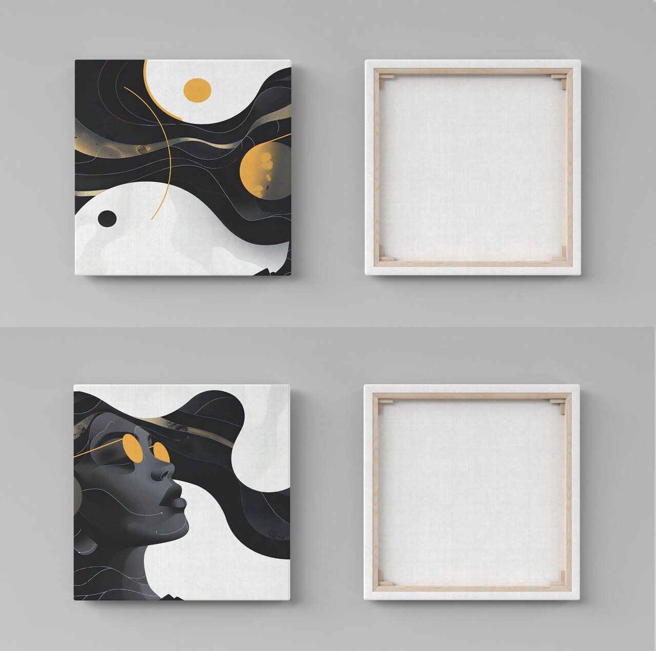 Set 2 tablouri decorative, ASR2-CNV25-15, Lemn, Auriu / Negru / Alb - view 2