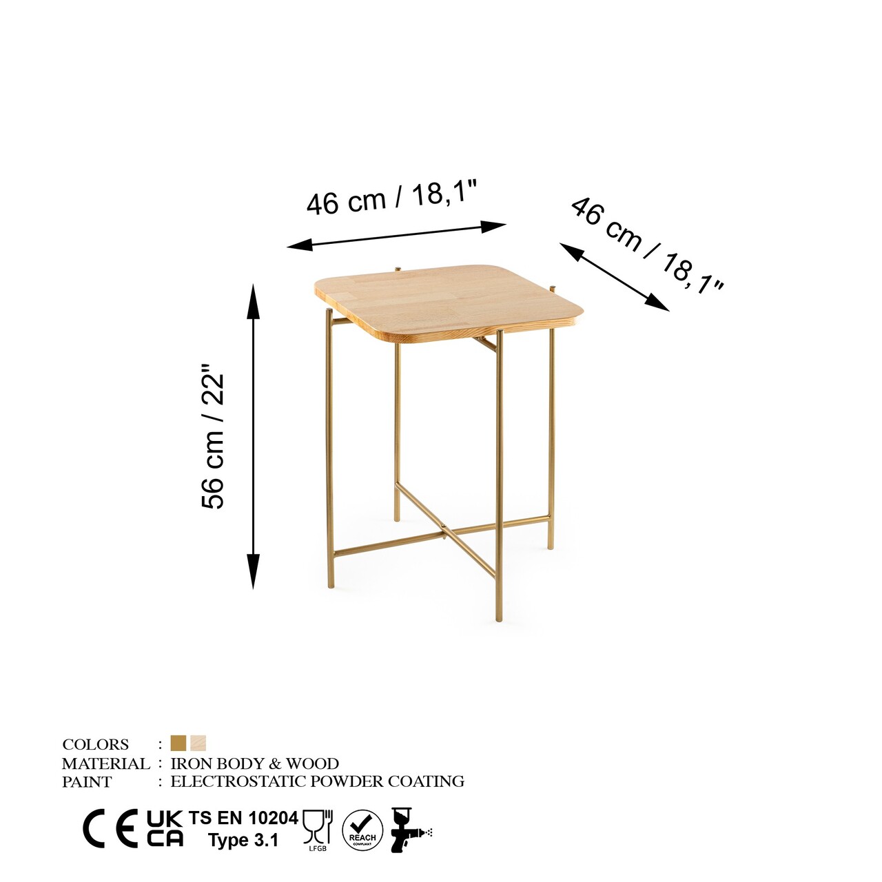 Masuta de cafea, Cerritos, Shb-005-A, 46x56x46 cm, Lemn, Aur / Natural