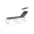 Sezlong pliabil cu parasolar, Songmics, 71x200x38 cm, max 150 kg, aluminiu/tesatura sintetica, gri