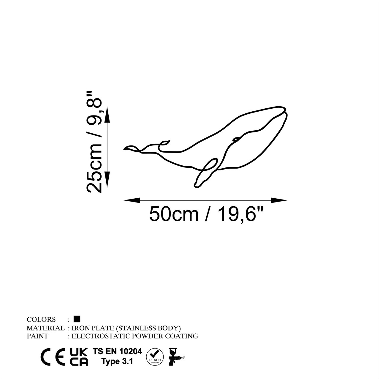 Decoratiune de perete, Whale, Dimensiune: 50 x 25 cm, Negru - view 6