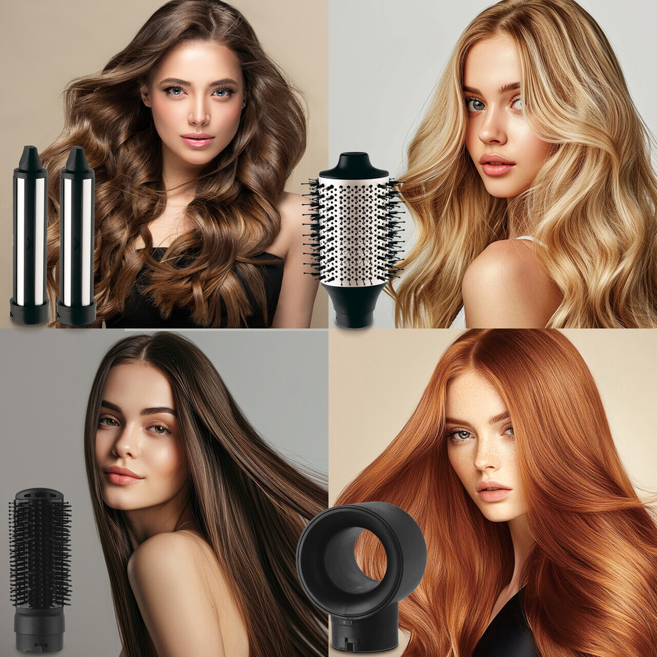 Aparat de coafat profesional, 5 in 1 Fashion TV, Matte Cream-Gold, 1500W, 3 viteze, 3 trepte de temperatura, crem - imagine 9
